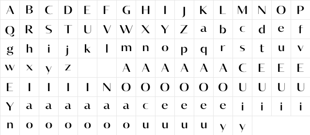 Quebec Regular  glyph index