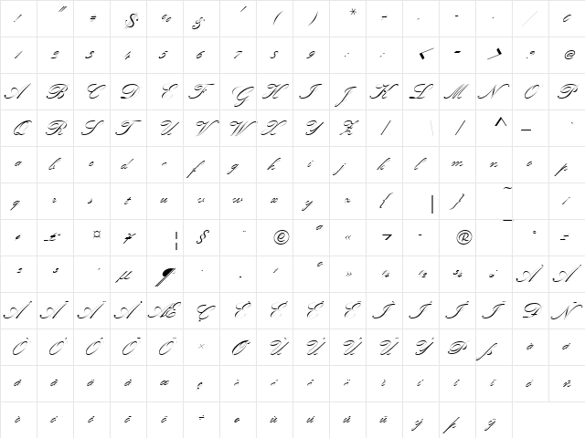 KunstlerschreibschDMed Regular  glyph index