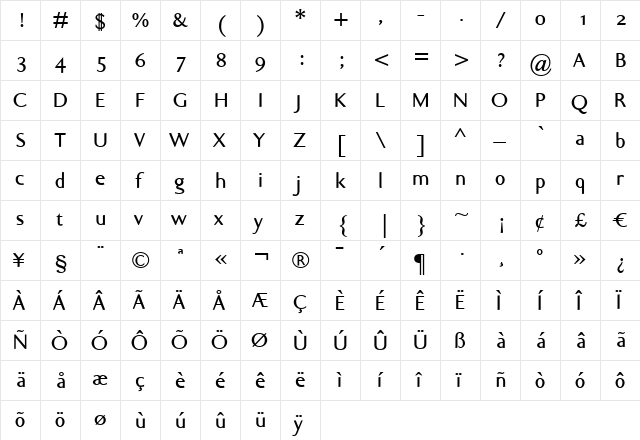 Ela Sans SemiBold Regular  glyph index