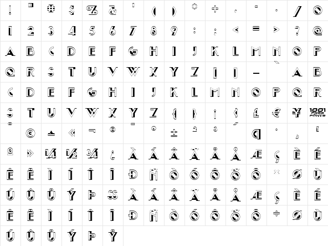Joost A Millionaire NF Regular  glyph index