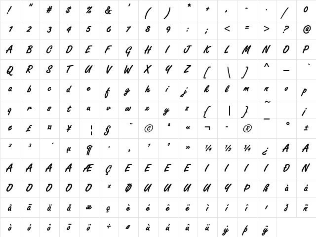 Freestyle Script D Bold  glyph index