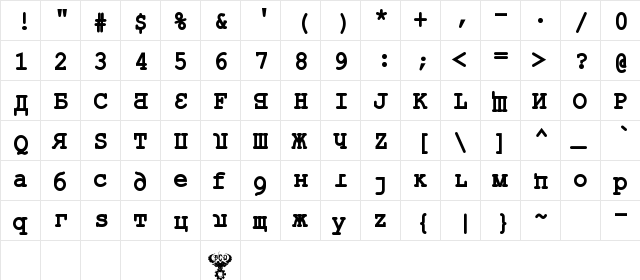 Kremlin Kourier II Bold  glyph index