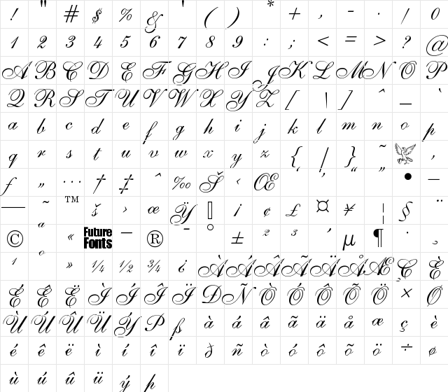 Sensibility Ext Regular  glyph index