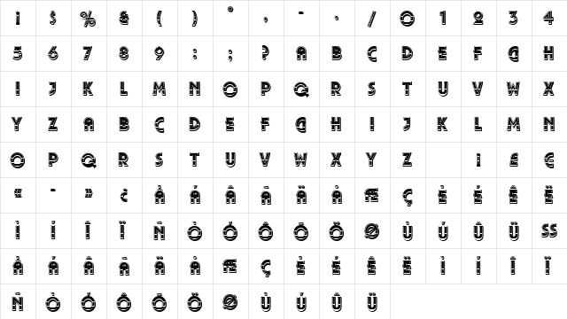 Pizzicato-Decorative Regular  glyph index