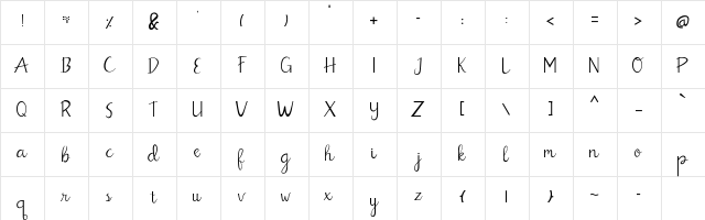 Billbo Regular  glyph index