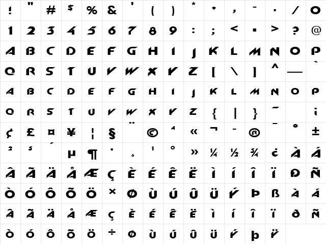 MachineExtended Normal  glyph index