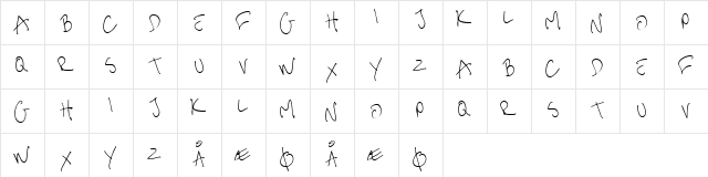 me handwritin Thin  glyph index