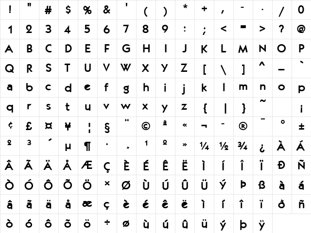 KochLH Bold  glyph index
