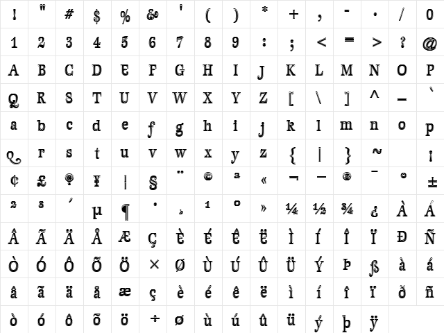 GeistInline Regular  glyph index