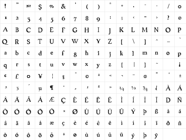 TaskHairy Regular  glyph index