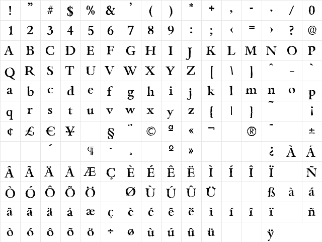 BambergAntique-Medium Regular  glyph index