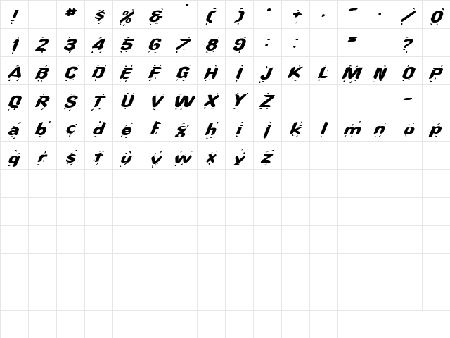 Rhino 1 Italic  glyph index