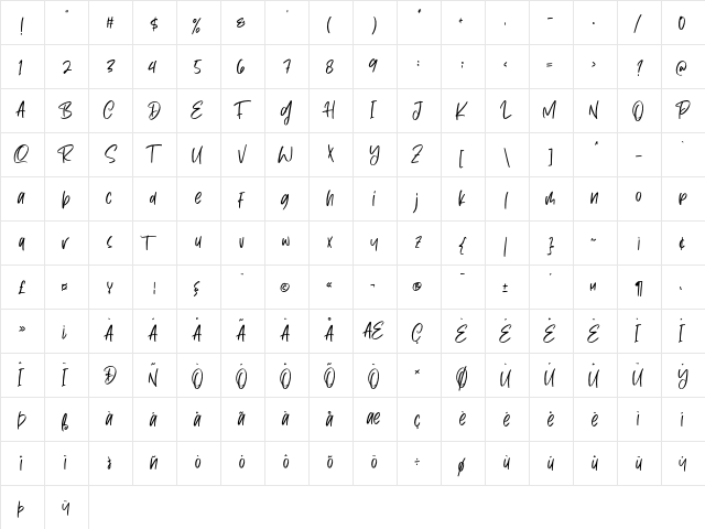 Dark Phoenix Regular  glyph index