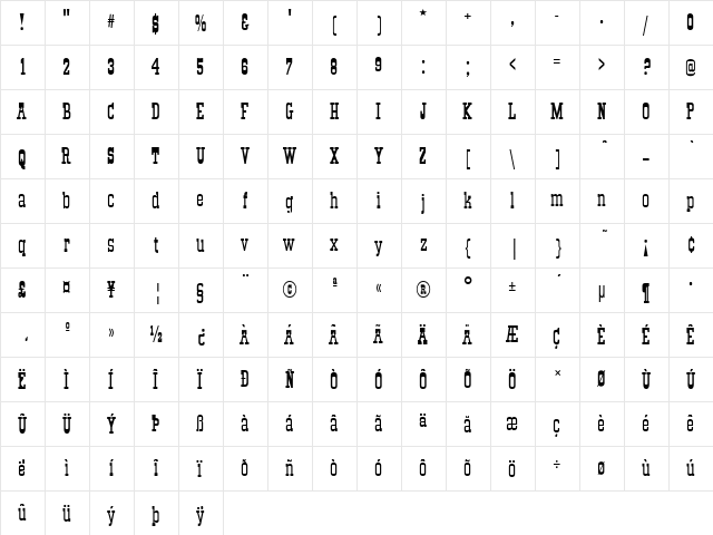 Old Town Regular  glyph index