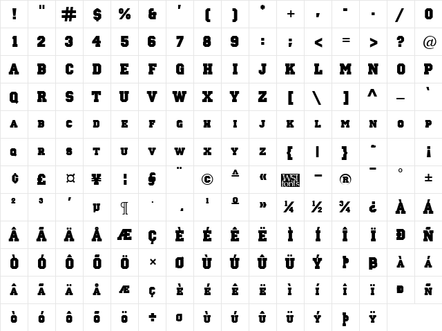 LettermanSolid Regular  glyph index