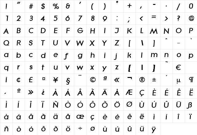 Litera-HeavyIta Regular  glyph index