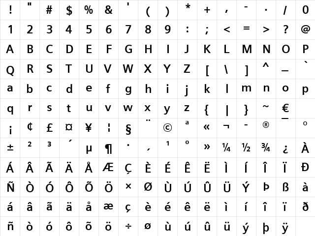 Siemens Sans Bold  glyph index