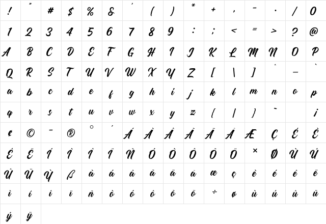 Legends Regular  glyph index