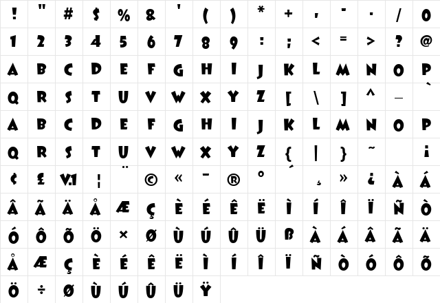 BoogieWoogieHmkBold Regular  glyph index