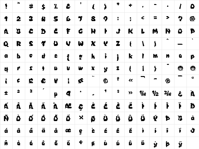 WILD1 Nobody Regular  glyph index