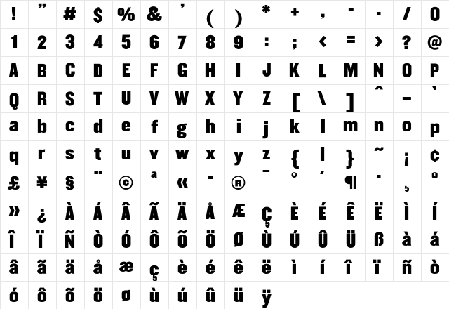 Champion Medium  glyph index