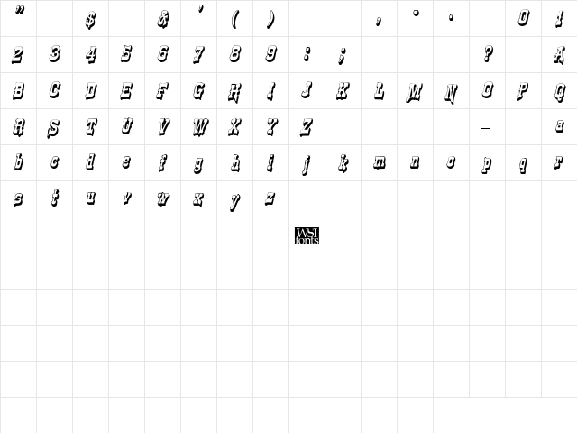 WesternShadow Italic  glyph index