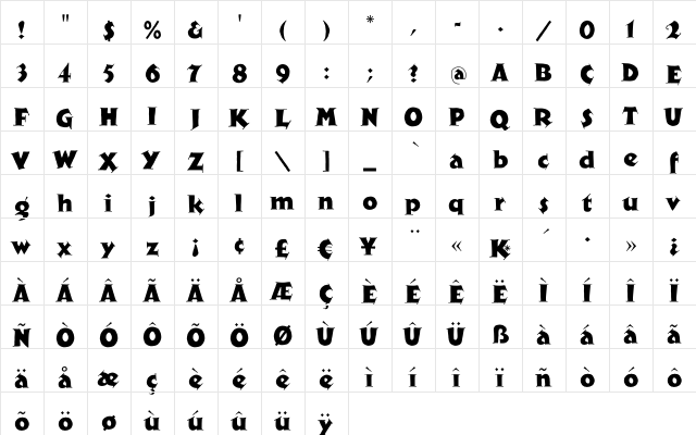Newspaper Regular  glyph index