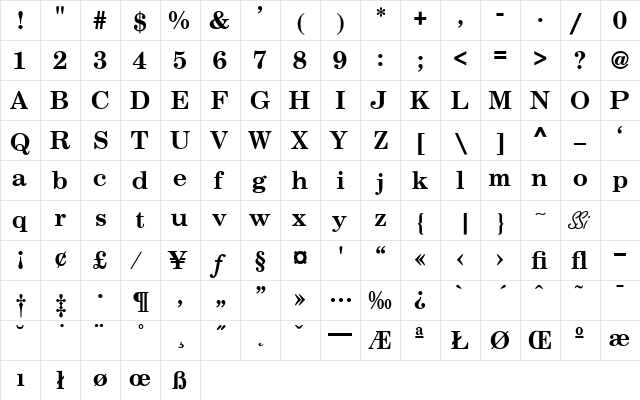 Century Schoolbook SSi Bold  glyph index