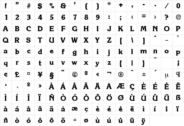 Korinth-Serial-ExtraBold Regular  glyph index