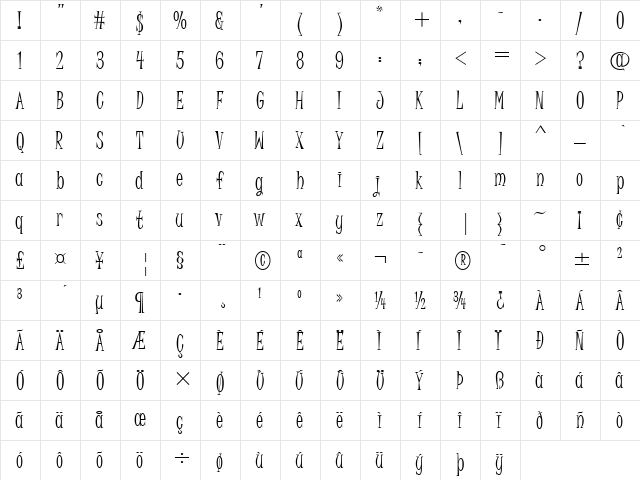 Juice ITC Alt Light  glyph index