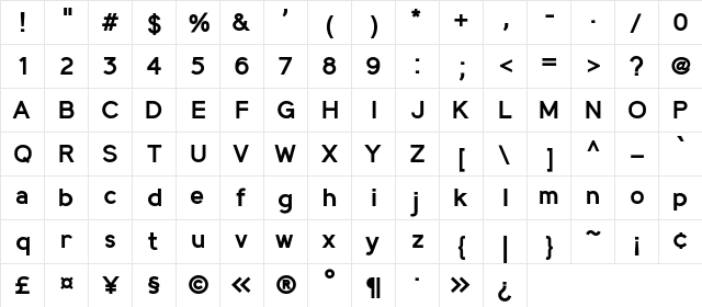 MadeynSans Semibold  glyph index