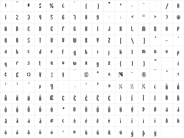 Bachman Regular  glyph index