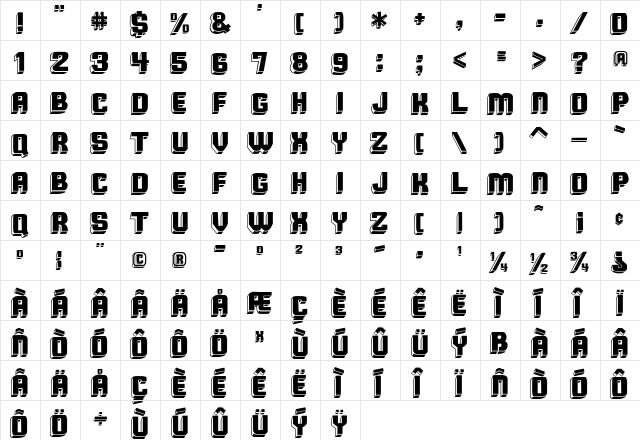Cuba Regular  glyph index
