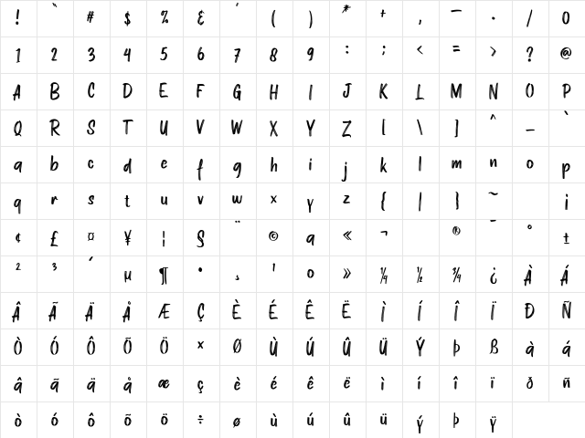 ZAMRACK Regular  glyph index
