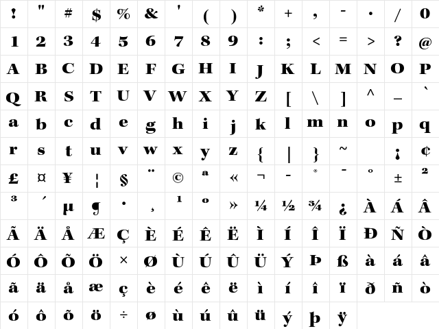 Kepler Std Black Extended Subhead  glyph index