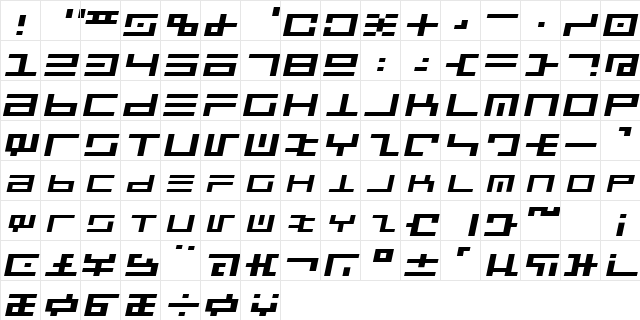 CyberspeakExtended Oblique  glyph index