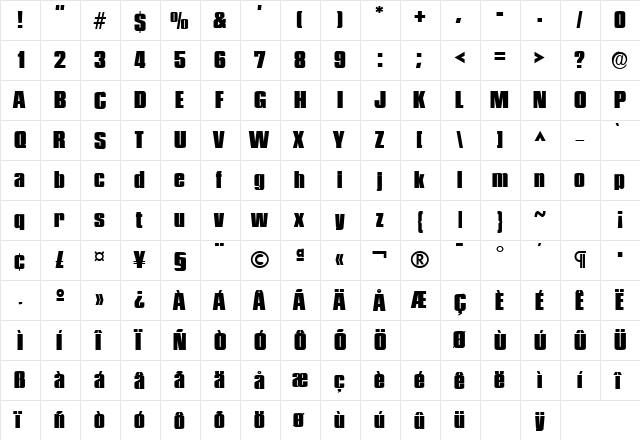 PlaketteFive DB Regular  glyph index