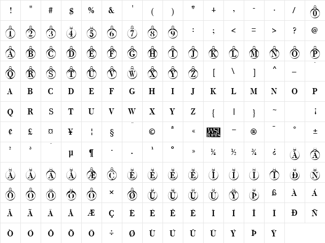 ChristmasTree Regular  glyph index