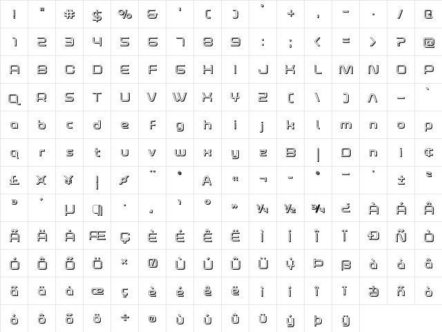 Fox on the Run 3D Regular  glyph index