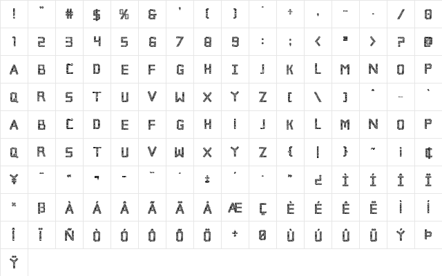 Broken Cyborg Pro Regular  glyph index