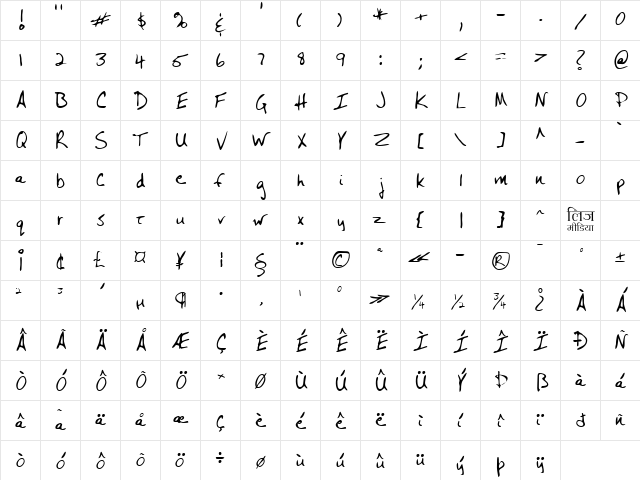 LEHN243 Regular  glyph index