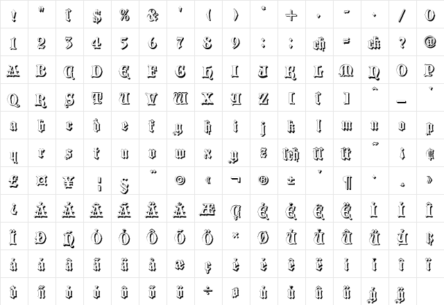 Blackwood Castle Shadow Regular  glyph index