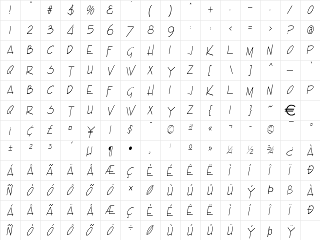 EnviewCondensedLight Italic  glyph index