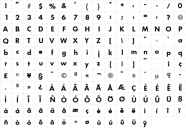 Limerick-Serial Bold  glyph index