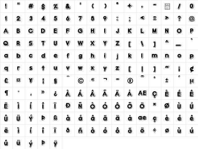 Double債bble Shadow Regular  glyph index