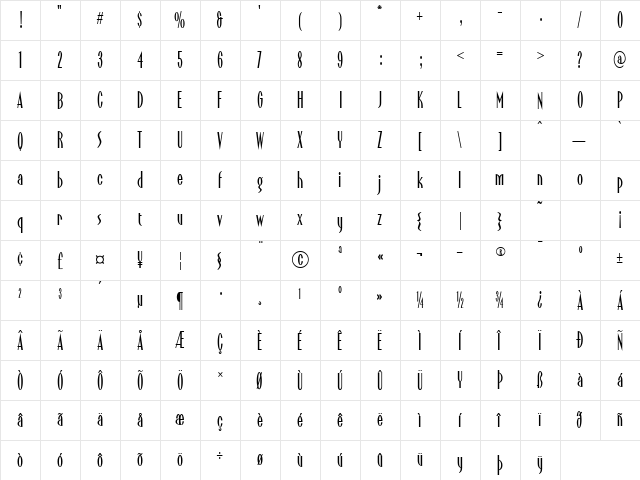 Muskrat Regular  glyph index