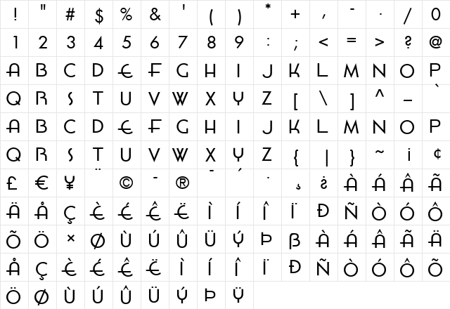 HamburgerSandwitch Regular  glyph index