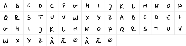 me handwritin Bold  glyph index