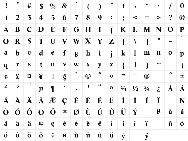 Elision Bold  glyph index