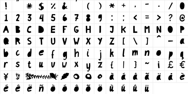 PaperCut Regular  glyph index